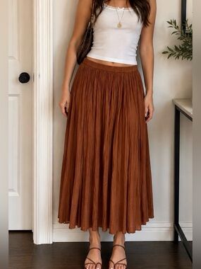 Pleated Maxi Skirt in New Bronze